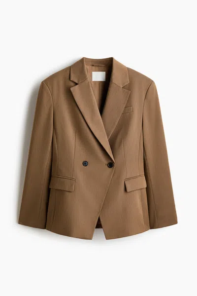 H&m Defined-waist Double-breasted Blazer In Neutral