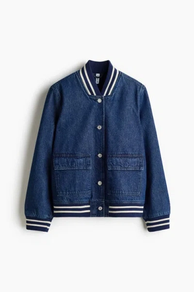 H&m Denim Baseball Jacket In Blue