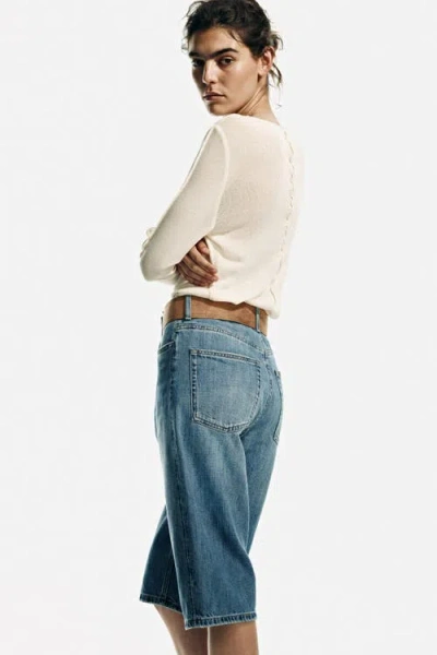 H&m Denim Bermuda Shorts With Belt In Blue