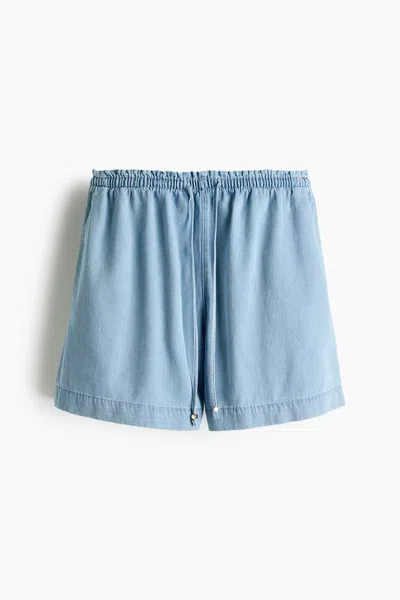 H&m Denim Drawstring Shorts In Blue