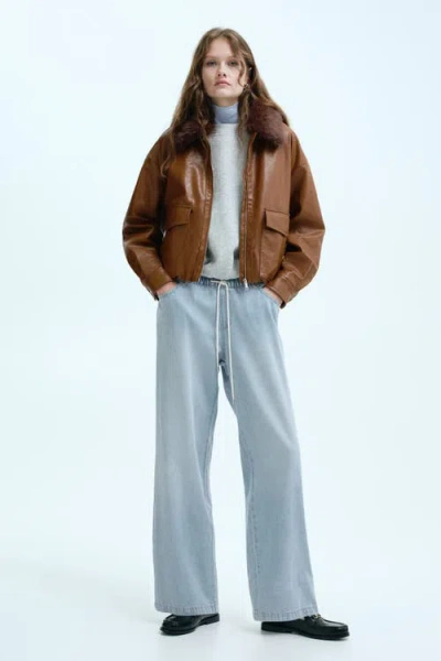 H&m Denim Drawstring Trousers In Blue