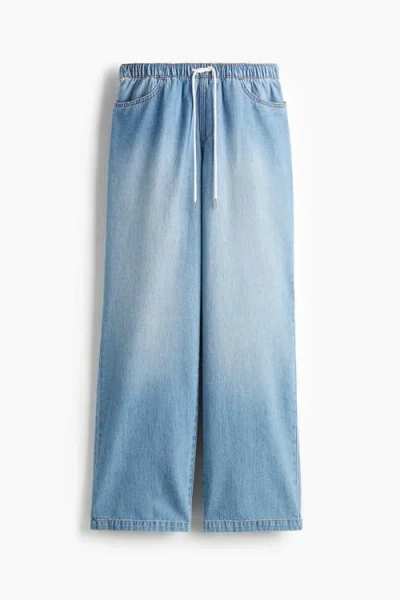 H&m Denim Drawstring Trousers In Blue