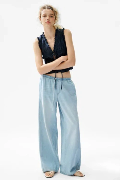 H&m Denim Drawstring Trousers In Blue