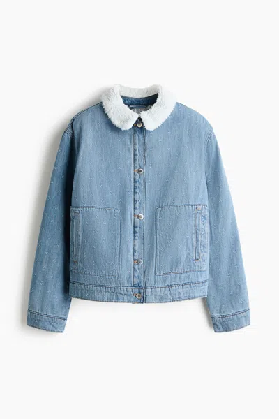 H&m Denim Jacket With Collar In Denim Blue