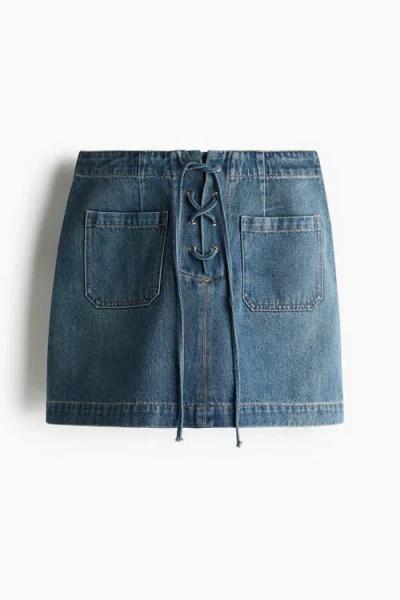 H&m Denim Lace-up Mini Skirt In Blue