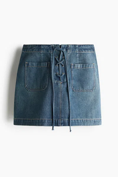 H&m Denim Lace-up Mini Skirt In Blue