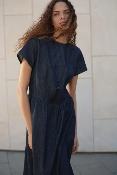 H&m Denim Maxi Dress In Blue
