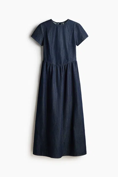H&m Denim Maxi Dress In Dark Denim Blue