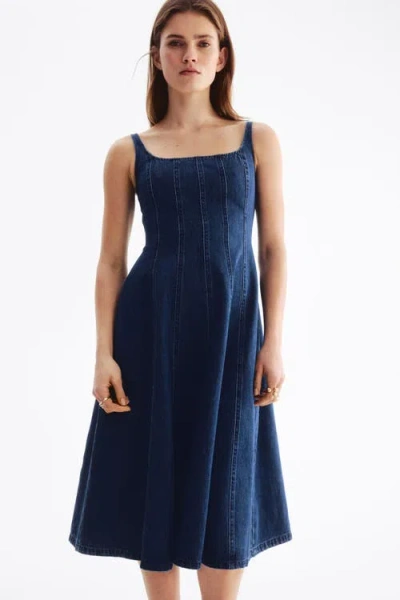 H&m Denim Midi Dress In Blue