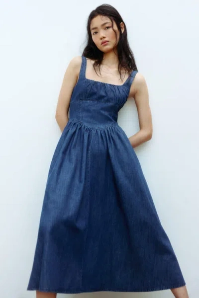 H&m Denim Midi Dress In Blue