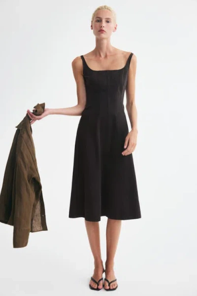 H&m Denim Midi Dress In Brown