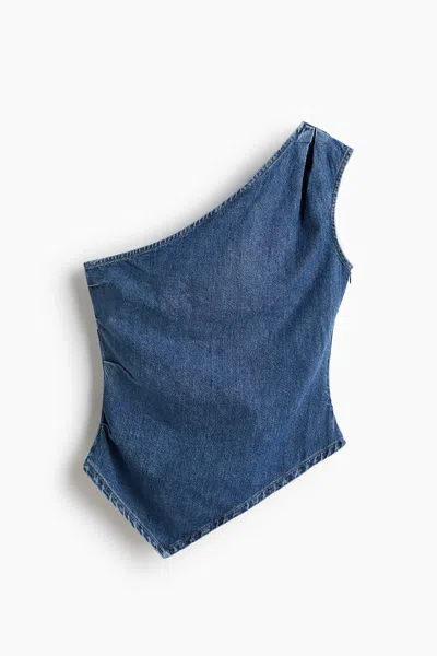 H&m Denim One-shoulder Top In Denim Blue