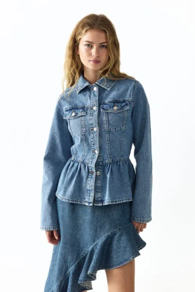 H&m Denim Peplum Jacket In Blue