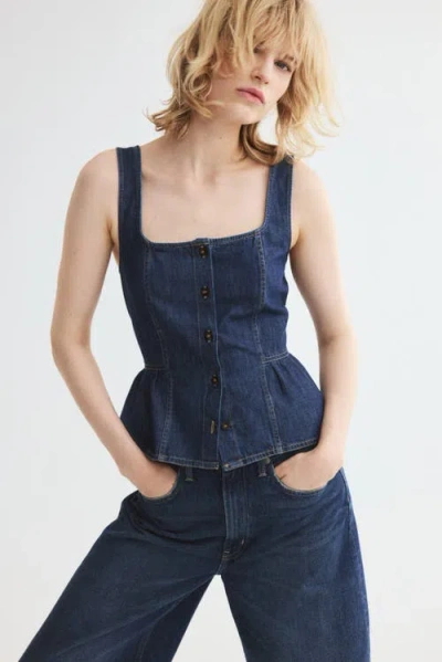 H&m Denim Peplum Top In Blue
