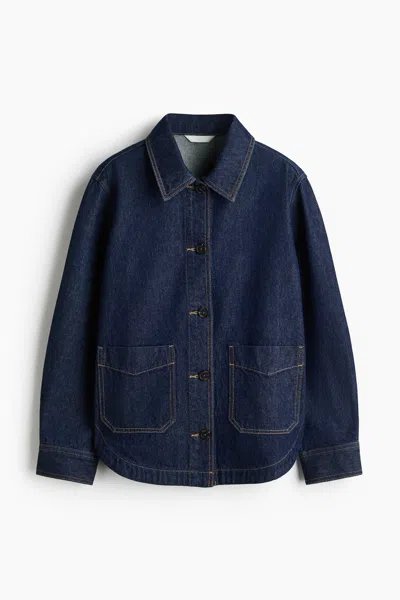 H&m Denim Shacket In Dark Denim Blue