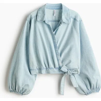 H&m Denim Wrap Blouse In Blue