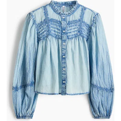 H&m Denim-look Cotton Blouse In Blue