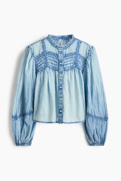 H&m Denim-look Cotton Blouse In Blue