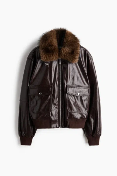 H&m Detachable-collar Coated Jacket In Brown
