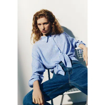 H&m Dolman-sleeved Linen-blend Shirt In Blue