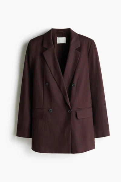 H&m Double-breasted Blazer In Brown