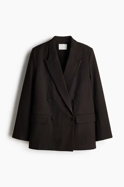 H&m Double-breasted Blazer In Brown
