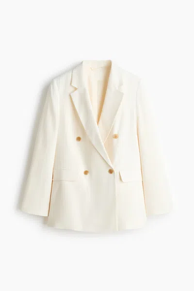 H&m Double-breasted Viscose-blend Blazer In Neutral