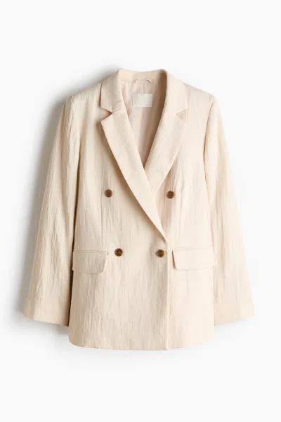 H&m Linen-blend Double-breasted Blazer In Pink