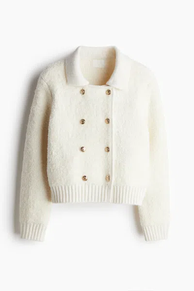 H&m Double-breasted Bouclé Cardigan In White