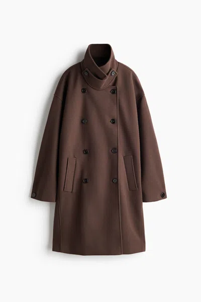 H&m Double-breasted Coat In Brown