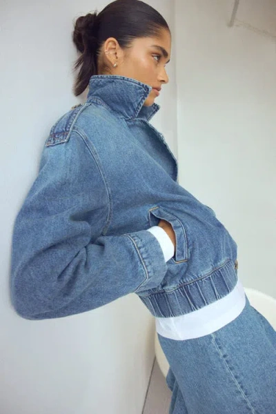 H&m Double-breasted Denim Jacket In Blue