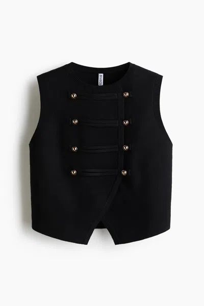 H&m Double-breasted Fine-knit Vest In Black