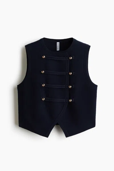 H&m Double-breasted Fine-knit Vest In Blue
