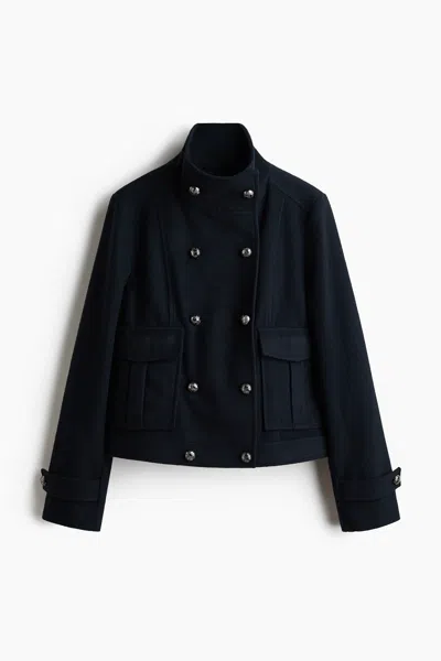 H&m Double-breasted Funnel-collar Jacket In Blue