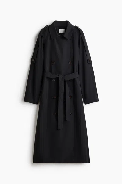 H&m Double-breasted Trench Coat In Black