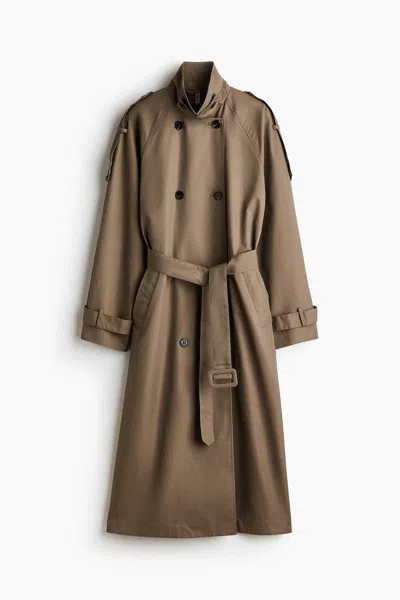 H&m Double-breasted Twill Trench Coat In Brown
