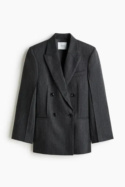 H&m Double-breasted Wool Blazer In Gray