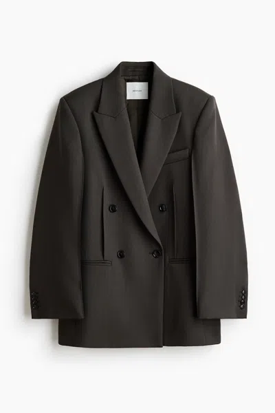 H&m Double-breasted Wool Blazer In Black