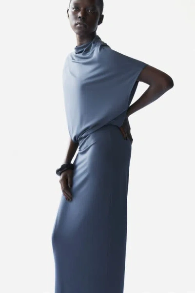 H&m Draped Asymmetric Dress In Blue