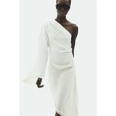 H&m Draped Asymmetric Dress In White
