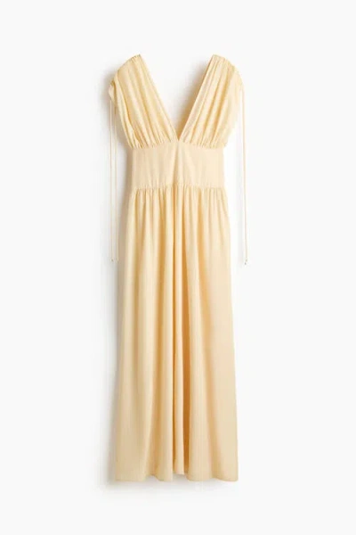 H&m Draped Drawstring-detail Dress In Yellow