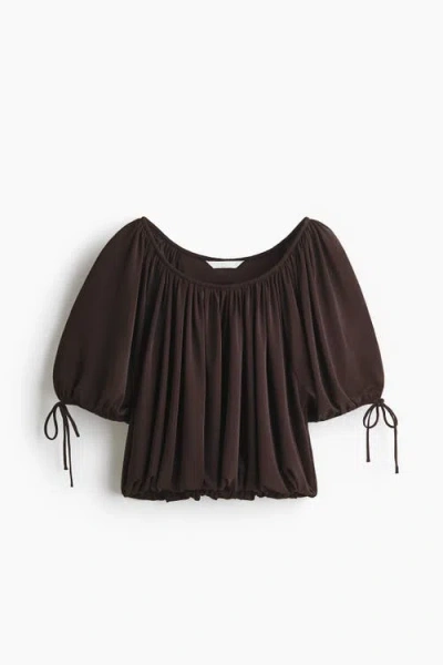 H&m Draped Drawstring-detail Top In Brown