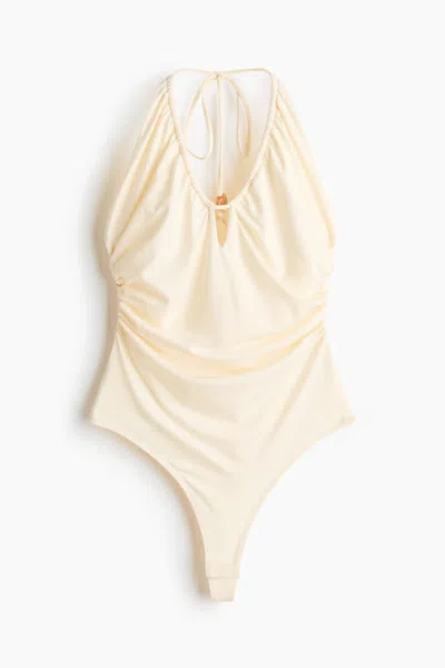 H&m Draped Halterneck Bodysuit In Cream