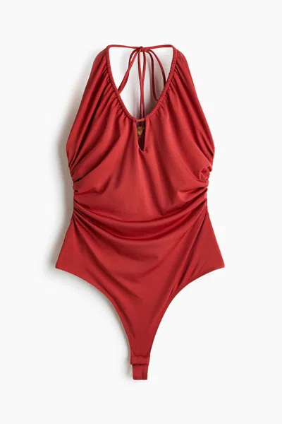H&m Draped Halterneck Bodysuit In Red