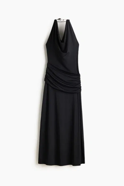 H&m Draped Halterneck Dress In Black