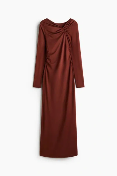 H&m Draped Jersey Dress In Brown