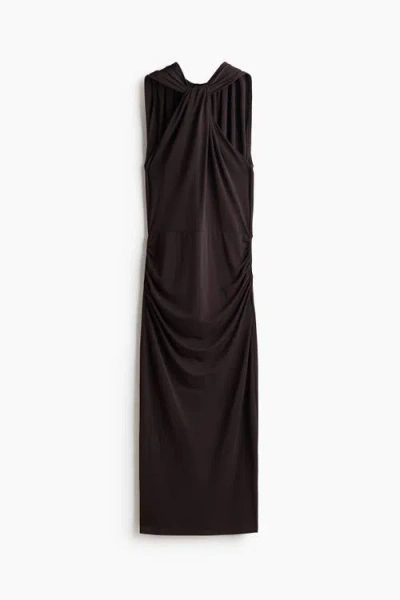 H&m Draped Jersey Dress In Brown