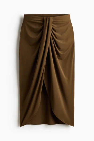 H&m Draped Jersey Skirt In Brown