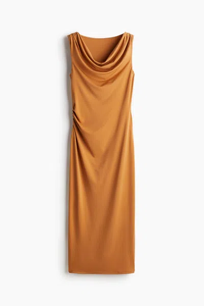 H&m Draped Midi Dress In Orange
