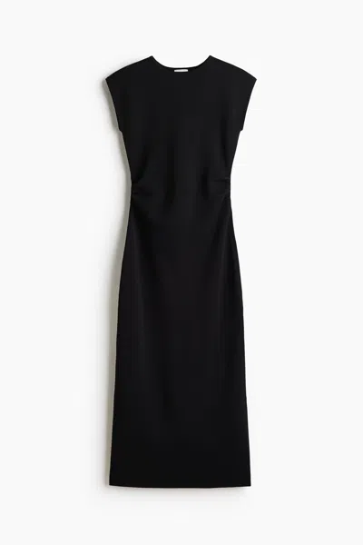 H&m Draped Midi Dress In Black
